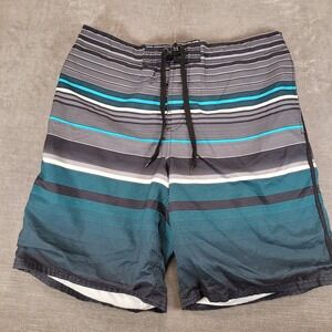 Ocean Pacific OP Y2K Mens Trunks Large 36-38 Striped Teal Black Board Shorts